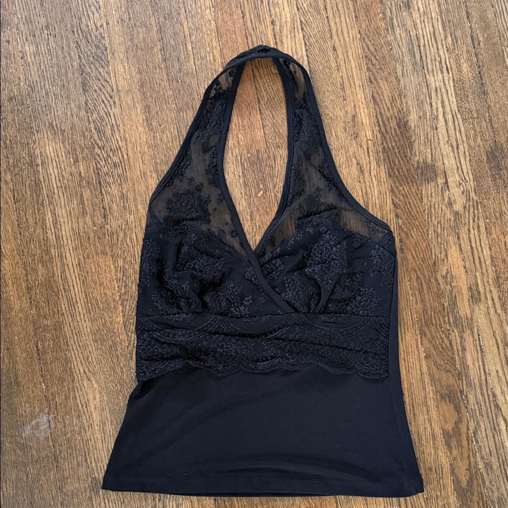 White House Black Market Black Lace Halter Top